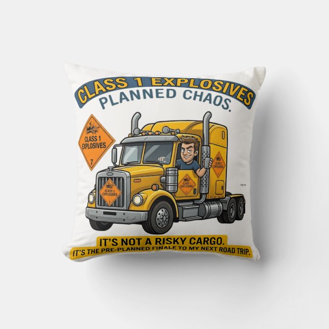 Class 1 Explosives Trucker Gift | Funny ADR Hazard Throw Pillow (Front)