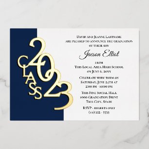 Class 2023 Graduation Navy and Gold Foil Invitation