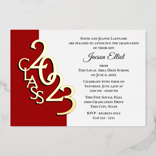 Class 2023 Graduation Red and Gold Foil Foil Invitation (Front)