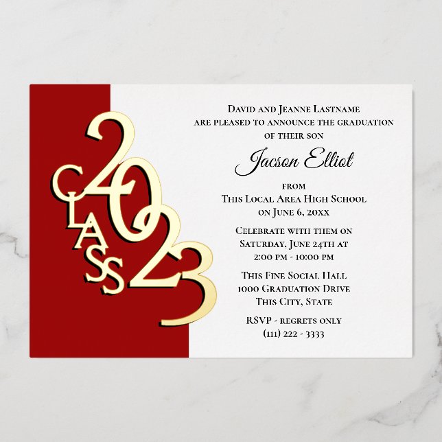 Class 2023 Graduation Red and Gold Foil Invitation (Front)