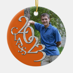 Class 2023 Orange and Silver Graduate Photo Ceramic Ornament