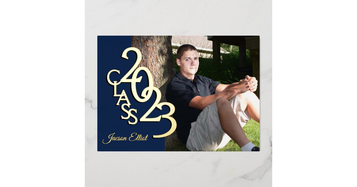 Class 2023 Photo Graduation Navy and Gold Foil Invitation Zazzle