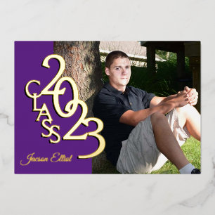 Class 2023 Photo Graduation Purple and Gold Foil Invitation