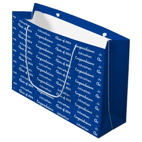 Class 2024 Blue and White Congratulations Grad Large Gift Bag