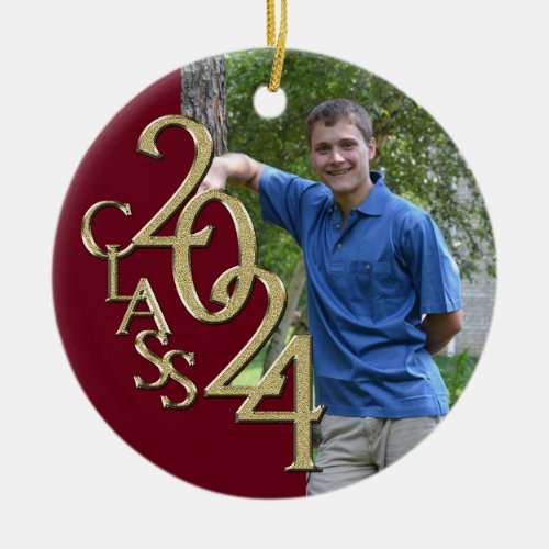 Class 2024 Burgundy and Gold Graduate Photo Ceramic Ornament