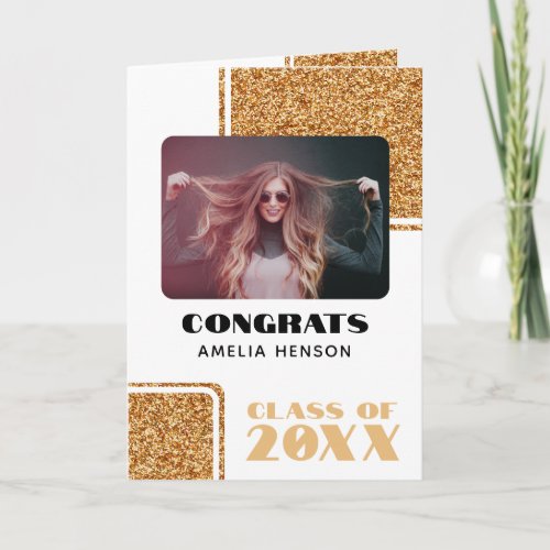 Class 2024 Congrats Graduate Gold Glitter 2 Photos Card