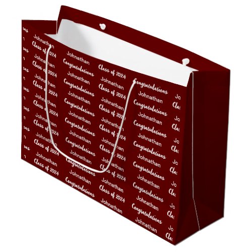 Class 2024 Dark Red and White Congratulations Grad Large Gift Bag