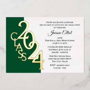 Class 2024 Graduation Green and Gold Foil Invitation