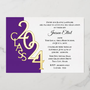 Class 2024 Graduation Purple and Gold Foil Invitation