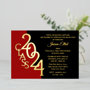Class 2024 Graduation Red and Gold Foil Invitation