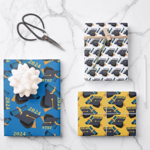 Class 2024 Graduation Wrapping Paper Blue Yellow