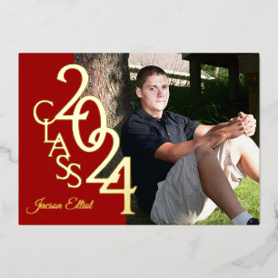 Class 2024 Photo Graduation Red and Gold Foil Invitation