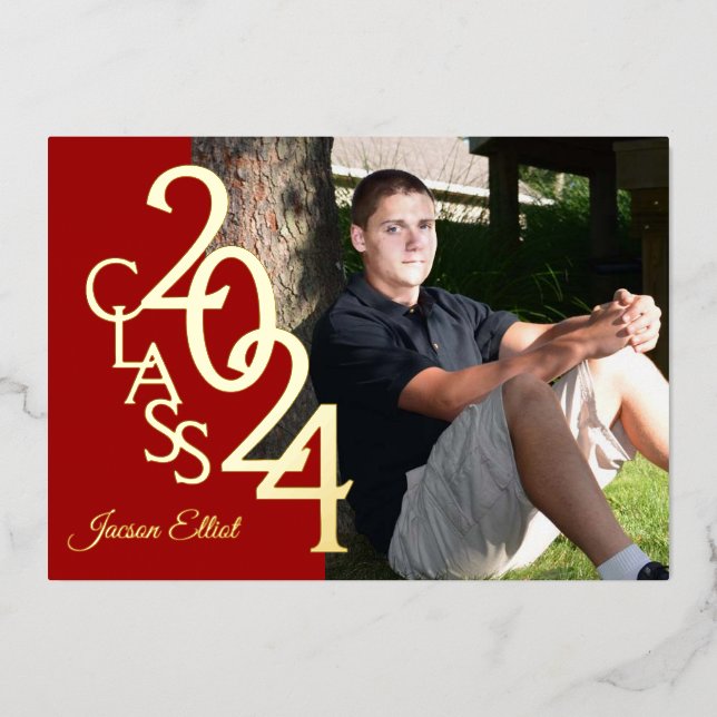 Class 2024 Photo Graduation Red and Gold Foil Invitation (Front)