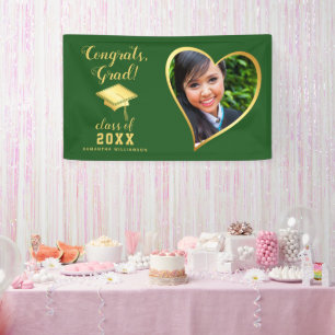 Class 2025 Grad Photo Green and Gold Graduation Banner