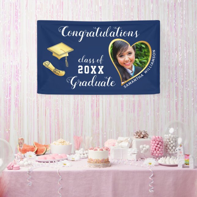 Class 2025 Graduate Photo Blue Graduation Banner (Party)
