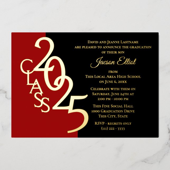 Class 2025 Graduation Gold Foil with Color Option Invitation (Front)