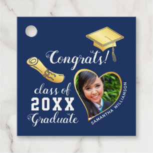 Class 2025 Navy Blue and Gold Photo Graduation Favor Tags