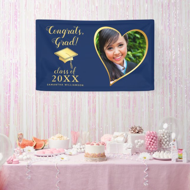 Class 2026 Photo Blue and Gold Graduation Banner (Party)