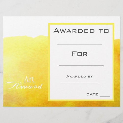 Class art award yellow paint splash watercolor