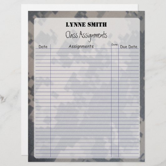 Class Assignments Camoflauge ACU (Front/Back)