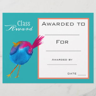 Class award cute blue bird children certificate