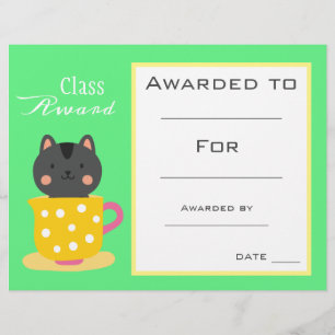 Class award cute cat children certificate