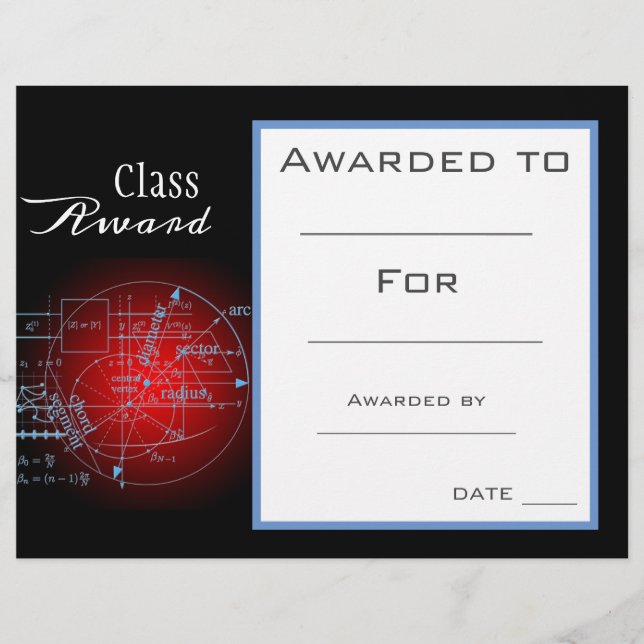 Class award Mathematics math student (Front)