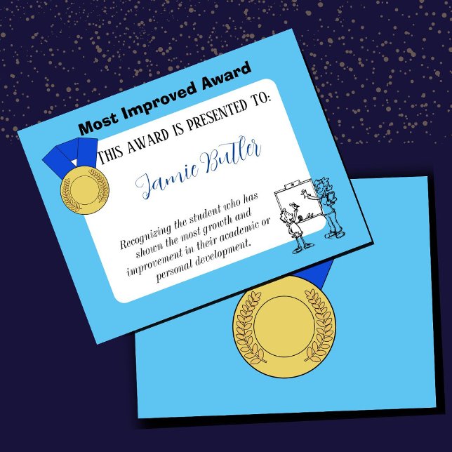 Class award school certificate, classroom teacher  (Most Improved Certificate)