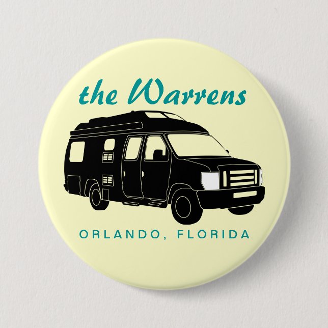 Class B Motorhome / Camper Van Silhouette Graphic Pinback Button (Front)