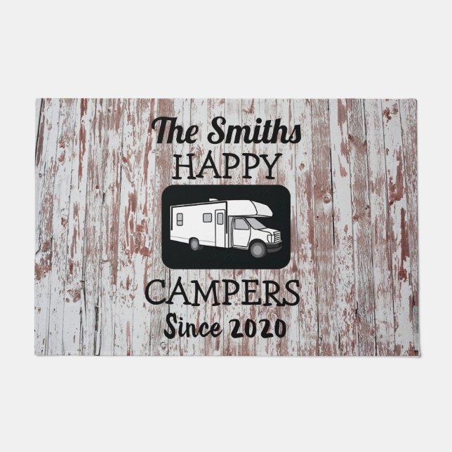 Class C Camper Doormat with Barnwood Background (Front)