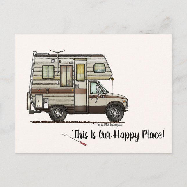 CLASS C RV happy camper art Cute Postcard (Front)