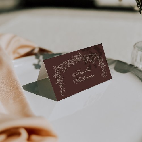 Class Chocolate Brown Floral Botanical Wedding Table Number
