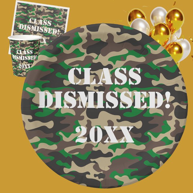 Class Dismissed Camo Graduation Party Paper Plates (Creator Uploaded)