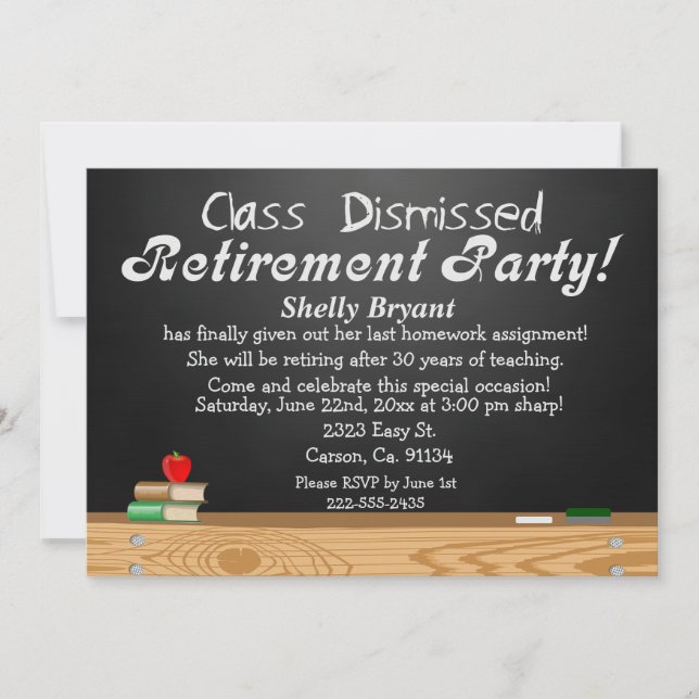 Class Dismissed Chalkboard Teacher Retirement Invitation (Front)