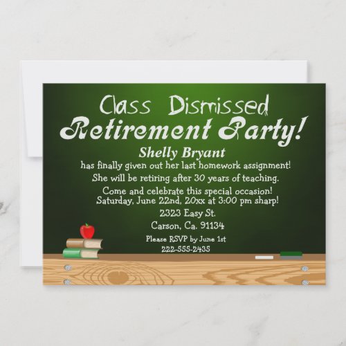 Class Dismissed Green Chalk Teacher Retirement Invitation