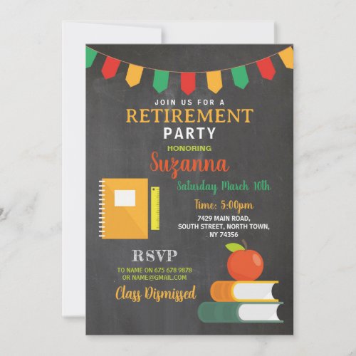 Class Dismissed Retirement Party Teacher Invitation