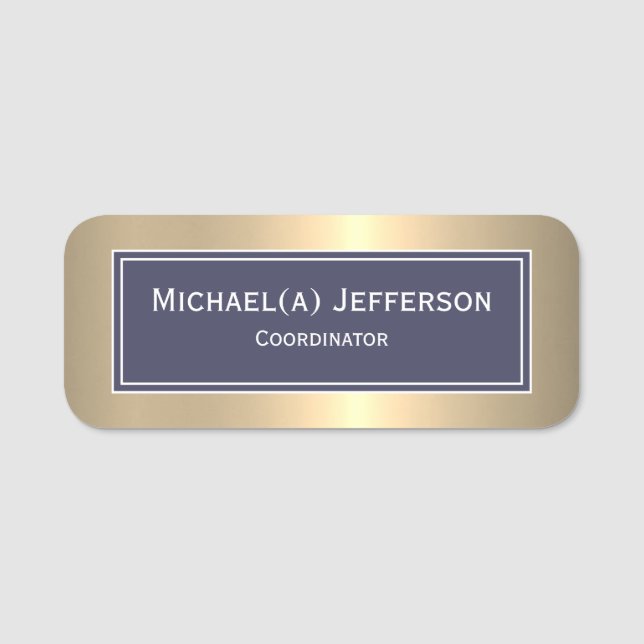 Class Elegance Sapphire Blue Gold Name Tag (Front)