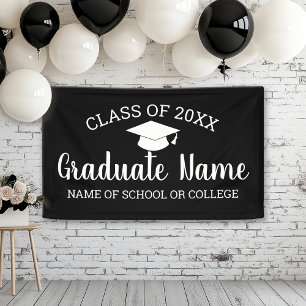 Class Grad Graduate Graduation Script black white Banner