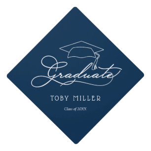 Class Graduate Script Personalize Name Navy Blue Graduation Cap Topper