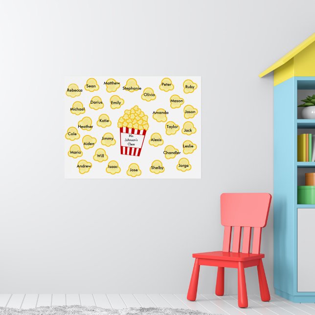 Class Names Popcorn Teacher Poster Fits 30 Names Zazzle