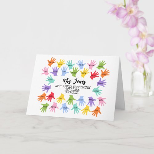 class names teacher hand print thank you word art card