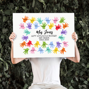 class names teacher handprint thank you word art card