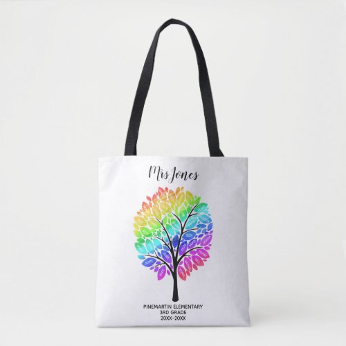 class names teacher rainbow thank you apple tree tote bag