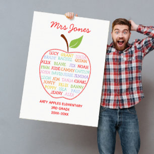 class names teacher thank you apple word art card