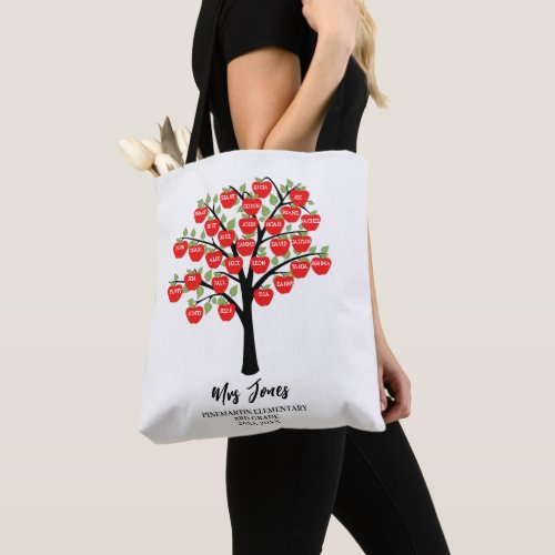 class names teacher thank you apple word art tote bag