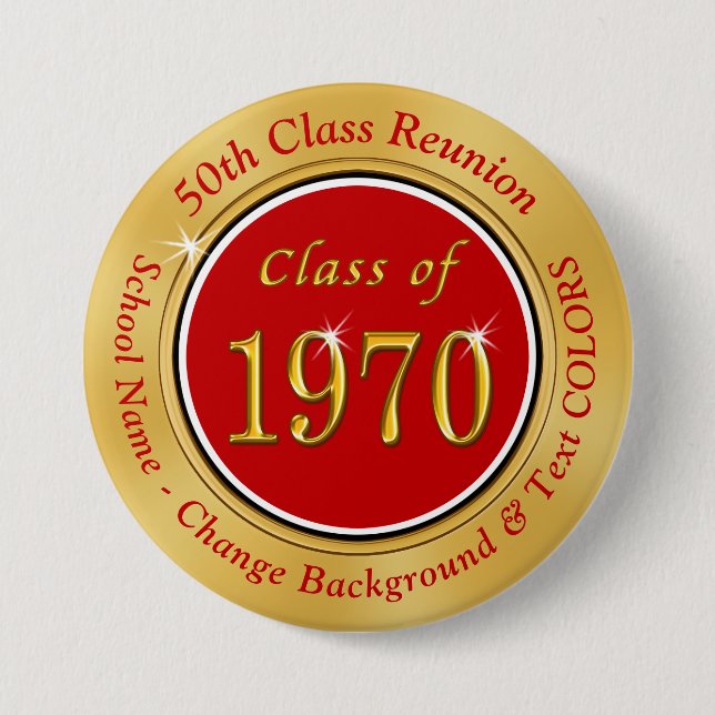 Class of 1970 Cheap 50th Class Reunion Gifts Button (Front)
