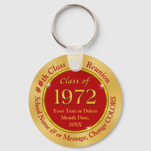 Class of 1972 Souvenirs, Red and Gold or Any COLOR Keychain