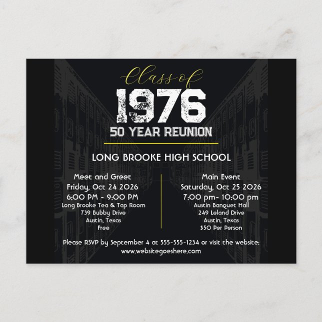 Class of 1976 50 Year High School Reunion 2 Events Postcard (Front)