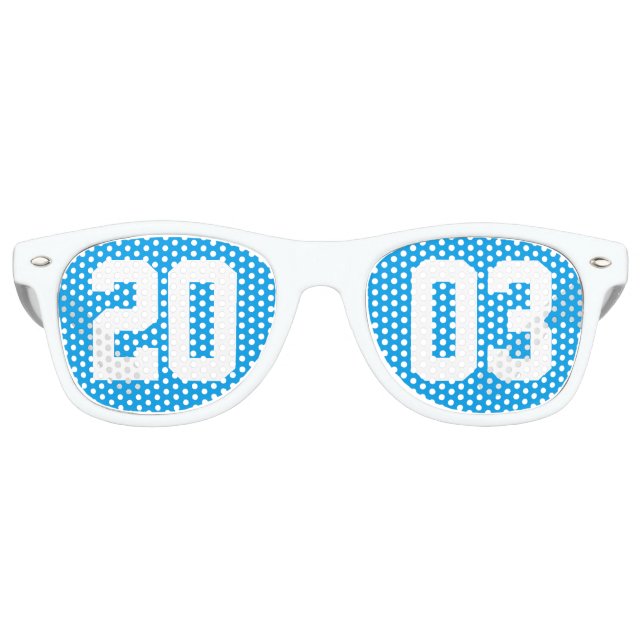 Class of 2003 20th High School Reunion Blue White Retro Sunglasses (Front)