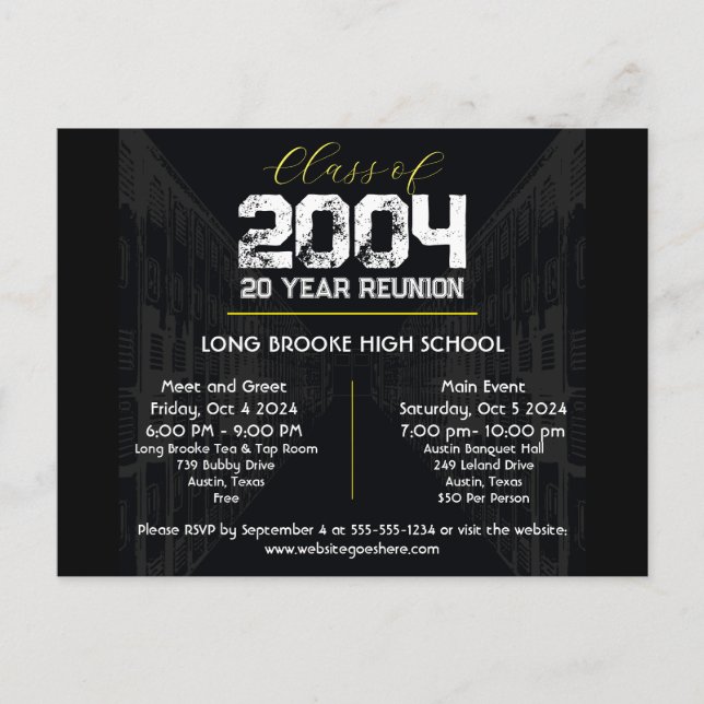 Class of 2004 20 Year High School Reunion 2 Events Postcard (Front)